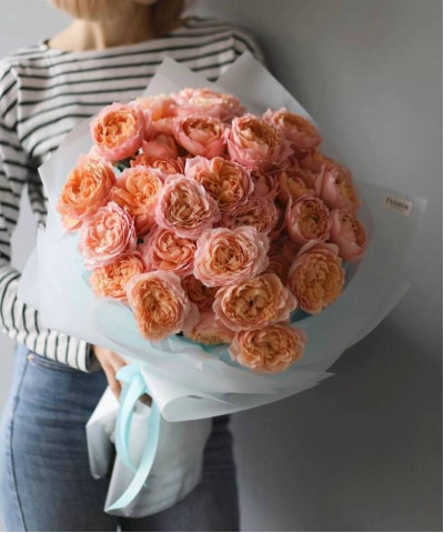 9 персиковых пионовидных кустовых роз Джульетта №8400