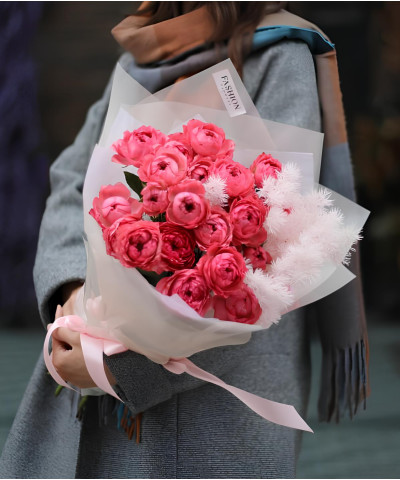 5 розовых пионовидных кустовых роз Джульетта Розберри №6874