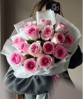 15 розовых роз Мандала в букете "Оттенки нежности" №4506