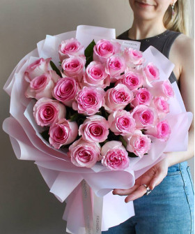 25 розовых роз Мандала в букете "Особенные моменты" №6515