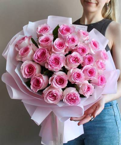 25 розовых роз Мандала в букете "Особенные моменты" №6515