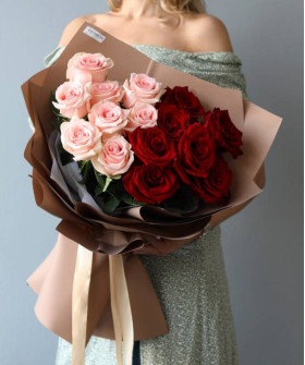 15 розово-красных роз Эквадор №9164