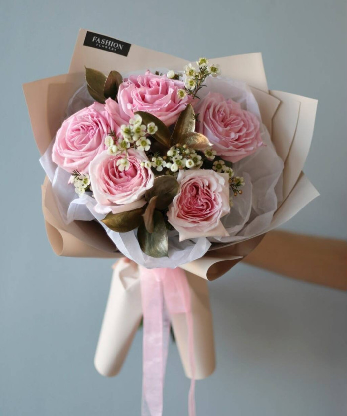 5 розовых роз Пинк Охара в букете 