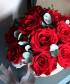 Красные розы Эксплорер с эвкалиптом в корзине №2746