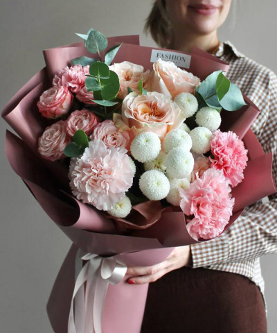 "Нежный шёлк" букет с розами Шиммер №6579