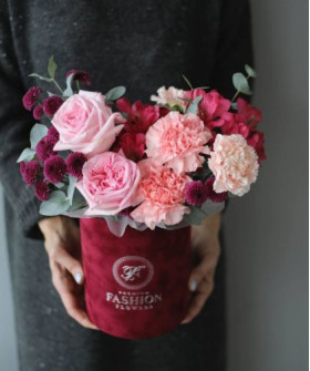 "Бордо" бокс с цветами №4617