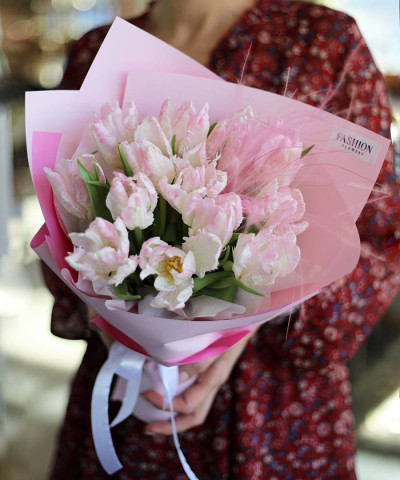 15 розовых тюльпанов в букете "Флоренс" №8292