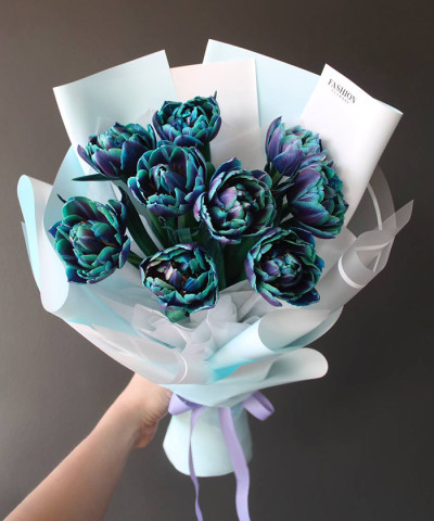 9 космических синих тюльпанов Дабл Бабл №6792