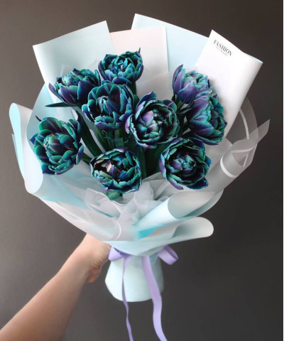 9 космических синих тюльпанов Дабл Бабл №4432