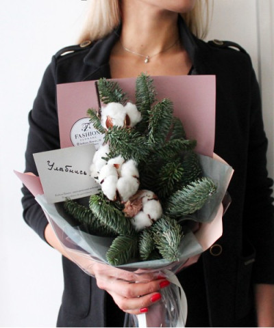 Букет с хлопком и хвоей №2268