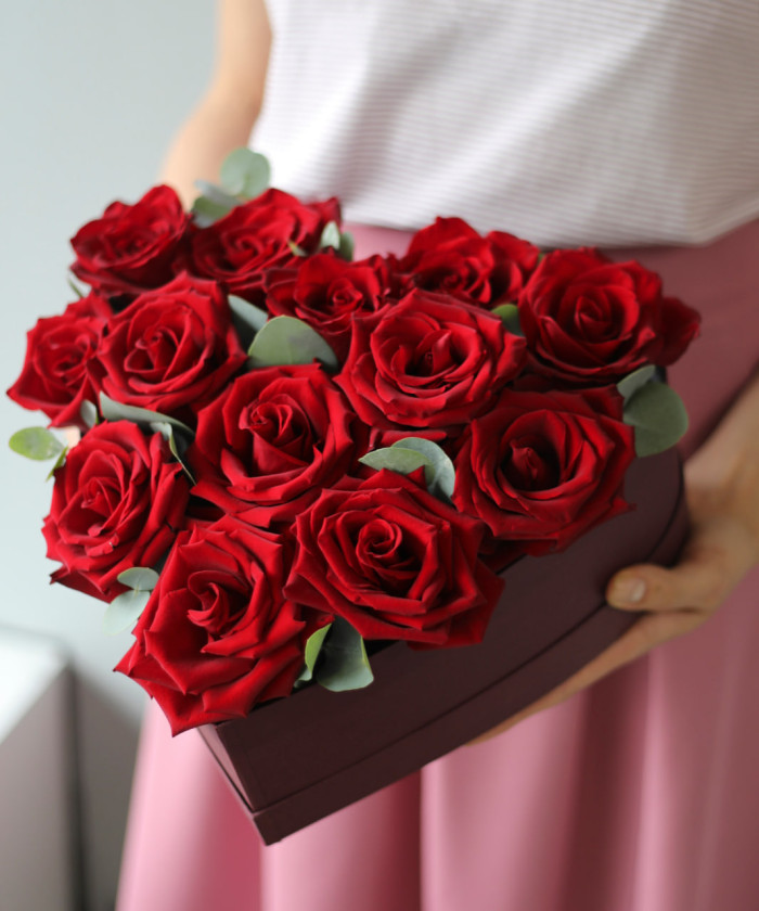 Сердце из роз в коробке №62061