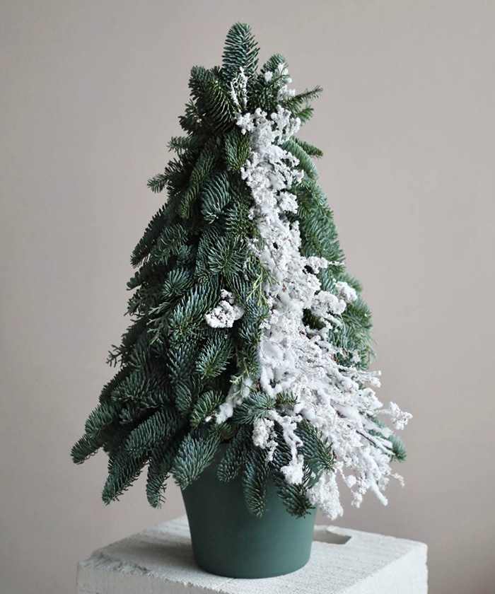 Ель ручной работы из нобилиса и заснеженных ветвей «Зимний сон» №9683