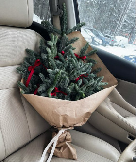 Ветки норвежской хвои Нобилис с бантами, в крафте