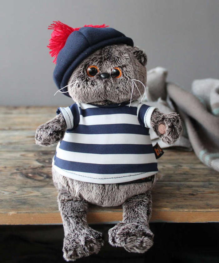 Басик в тельняшке и берете, 19 см мягкая игрушка