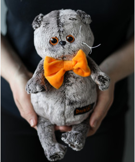 Басик с рыжим бархатным бантом, 19 см мягкая игрушка 