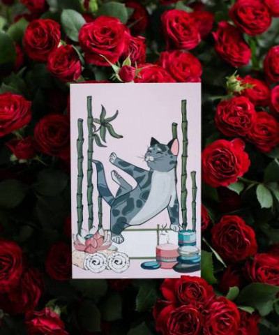 "Кот-йог" открытка