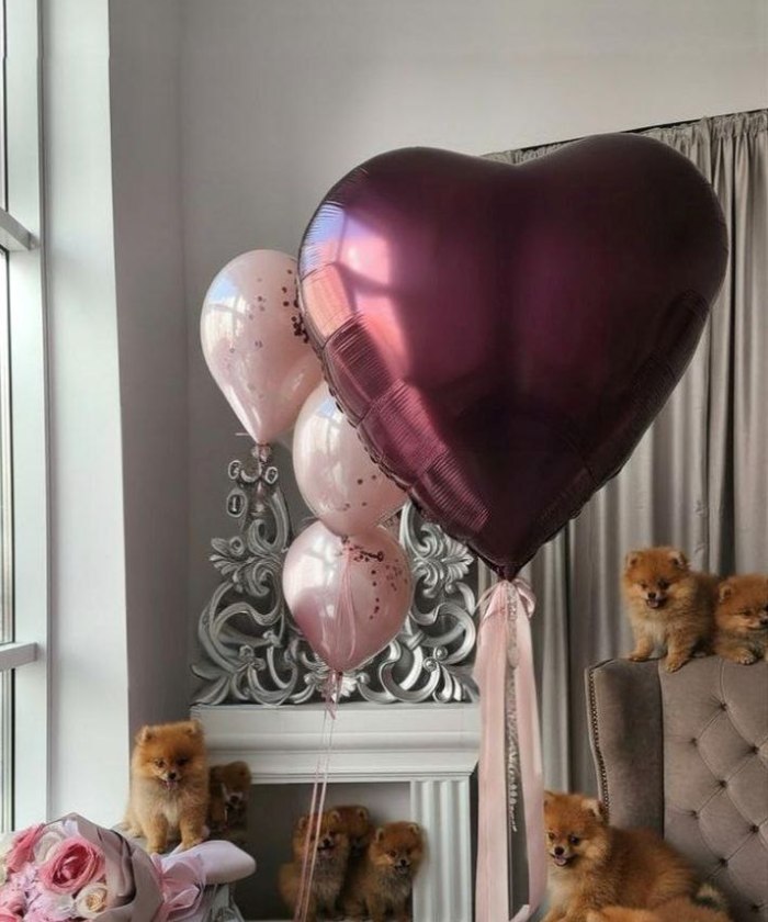 Шар фольга Большое сердце, тёмная вишня